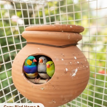 Terracotta Bird Nesting Pot with Lid – Eco-Friendly Hanging & Standing Nest for Lovebirds, Budgies, and Medium Birds – Cage, Balcony & Garden Use, 13cm