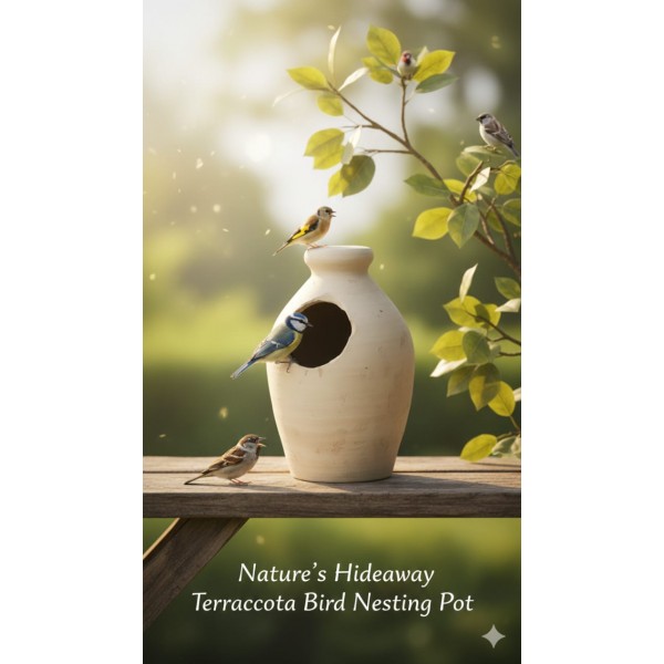 Traditional Terracotta Bird Nesting Pot – Medium | Natural Clay Birdhouse for Small Birds | Indoor & Outdoor Hanging Nest Box | Earthenware Breeding & Shelter Pot (17 x 24 x 17 cm)