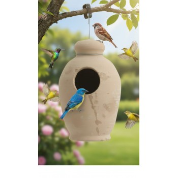Traditional Terracotta Bird Nesting Pot – Large | Natural Clay Birdhouse for Small Birds | Indoor & Outdoor Hanging Nest Box | Earthenware Breeding & Shelter Pot (19 x 30 x 19 cm)