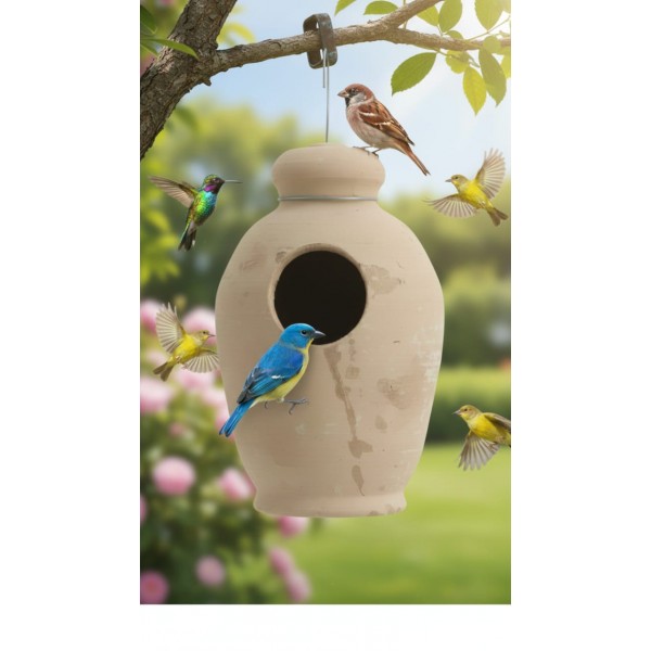 Traditional Terracotta Bird Nesting Pot – Large | Natural Clay Birdhouse for Small Birds | Indoor & Outdoor Hanging Nest Box | Earthenware Breeding & Shelter Pot (19 x 30 x 19 cm)