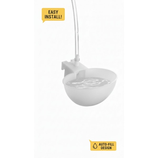 Automatic Bird Water Dispenser & Poultry Drinking Bowl (White) | Auto-Fill Float Valve Water Cup for Cages & Coops | Durable Plastic Bath for Finches, Parakeets, Chickens, Quail & Ducks