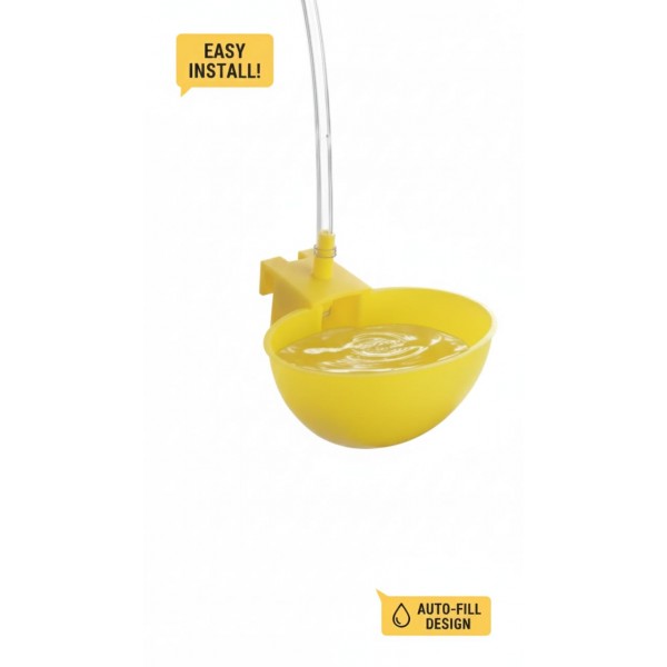 Automatic Bird Water Dispenser & Poultry Drinking Bowl (Yellow) | Auto-Fill Float Valve Water Cup for Cages & Coops | Durable Plastic Bath for Finches, Parakeets, Chickens, Quail & Ducks