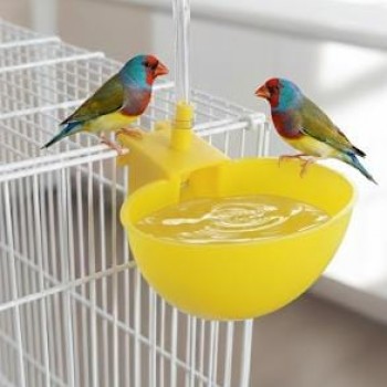 Automatic Bird Water Dispenser & Poultry Drinking Bowl (Yellow) | Auto-Fill Float Valve Water Cup for Cages & Coops | Durable Plastic Bath for Finches, Parakeets, Chickens, Quail & Ducks