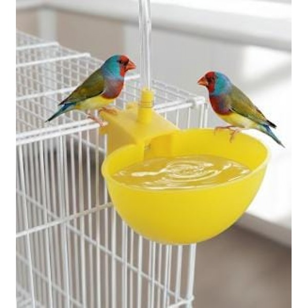Automatic Bird Water Dispenser & Poultry Drinking Bowl (Yellow) | Auto-Fill Float Valve Water Cup for Cages & Coops | Durable Plastic Bath for Finches, Parakeets, Chickens, Quail & Ducks