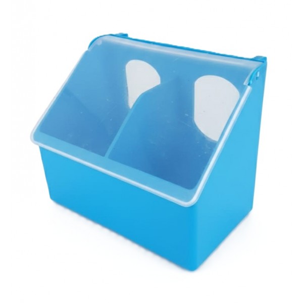 Bird Feeding Box for Poultry, Chicken, Pigeon & Hen | Parinda Two Hole Feeder (Blue) | Anti-Waste Grain Feeder with Transparent Lid | Easy Cage Installation