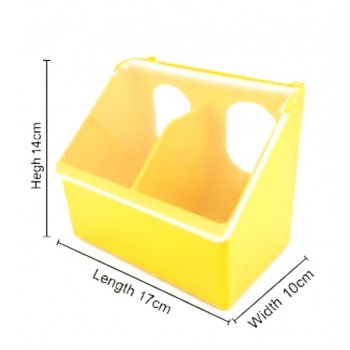 Parinda Two Hole Bird Feeder (Yellow) – Waste-Free Poultry & Cage Bird Feeding Bowl with Divider, Transparent Lid & Dust-Release Base
