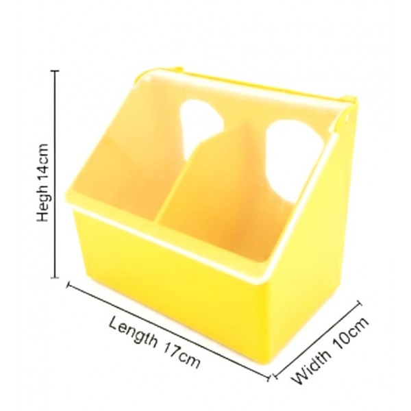 Parinda Two Hole Bird Feeder (Yellow) – Waste-Free Poultry & Cage Bird Feeding Bowl with Divider, Transparent Lid & Dust-Release Base