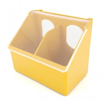 Parinda Two Hole Bird Feeder (Yellow) – Waste-Free Poultry & Cage Bird Feeding Bowl with Divider, Transparent Lid & Dust-Release Base