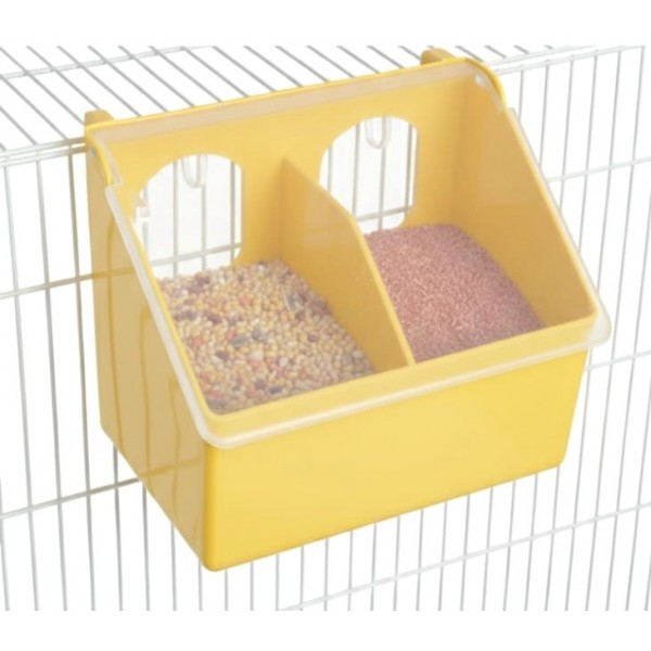 Parinda Two Hole Bird Feeder (Yellow) – Waste-Free Poultry & Cage Bird Feeding Bowl with Divider, Transparent Lid & Dust-Release Base
