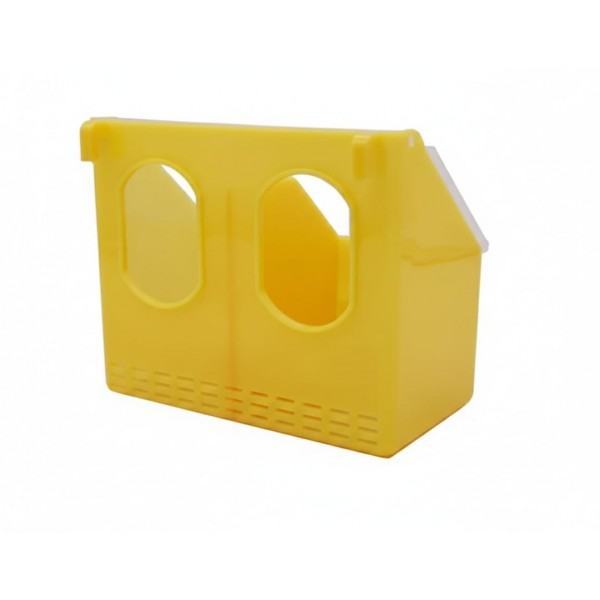 Parinda Two Hole Bird Feeder (Yellow) – Waste-Free Poultry & Cage Bird Feeding Bowl with Divider, Transparent Lid & Dust-Release Base