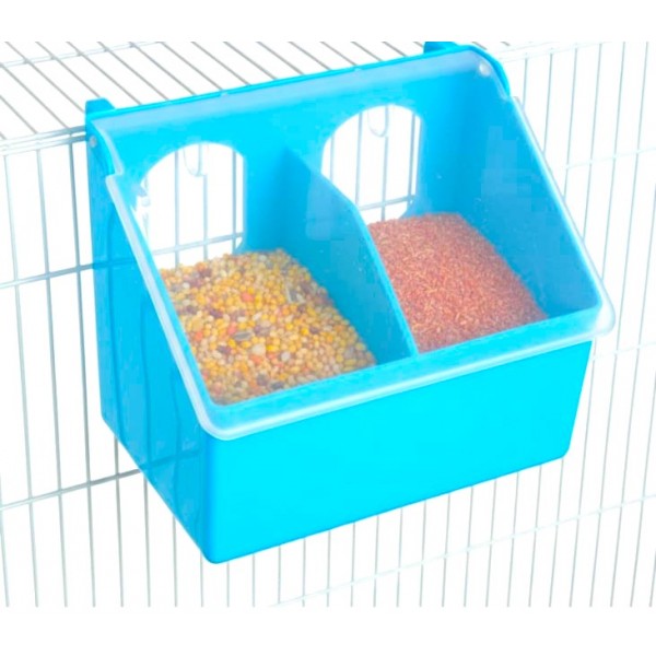 Bird Feeding Box for Poultry, Chicken, Pigeon & Hen | Parinda Two Hole Feeder (Blue) | Anti-Waste Grain Feeder with Transparent Lid | Easy Cage Installation