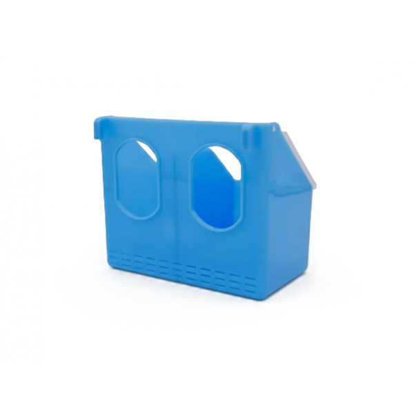 Bird Feeding Box for Poultry, Chicken, Pigeon & Hen | Parinda Two Hole Feeder (Blue) | Anti-Waste Grain Feeder with Transparent Lid | Easy Cage Installation