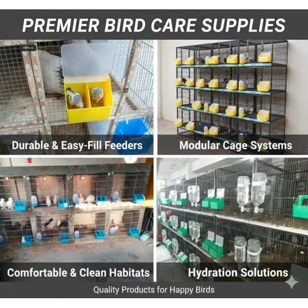 Bird Feeding Box for Poultry, Chicken, Pigeon & Hen | Parinda Two Hole Feeder (Blue) | Anti-Waste Grain Feeder with Transparent Lid | Easy Cage Installation