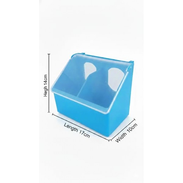 Bird Feeding Box for Poultry, Chicken, Pigeon & Hen | Parinda Two Hole Feeder (Blue) | Anti-Waste Grain Feeder with Transparent Lid | Easy Cage Installation