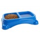 Blue Double Pet Food & Water Bowl | Dual Feeding Station for Cats & Small Dogs | Durable Plastic Multi-Pet Bowl (28 × 15 × 6 cm)