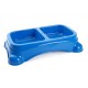 Blue Double Pet Food & Water Bowl | Dual Feeding Station for Cats & Small Dogs | Durable Plastic Multi-Pet Bowl (28 × 15 × 6 cm)