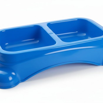 Large Double Pet Food & Water Bowl | Dual Feeding Station for Cats & Small Dogs | Durable Plastic Multi-Pet Bowl (Color: Blue) (35 × 23 × 9 cm)
