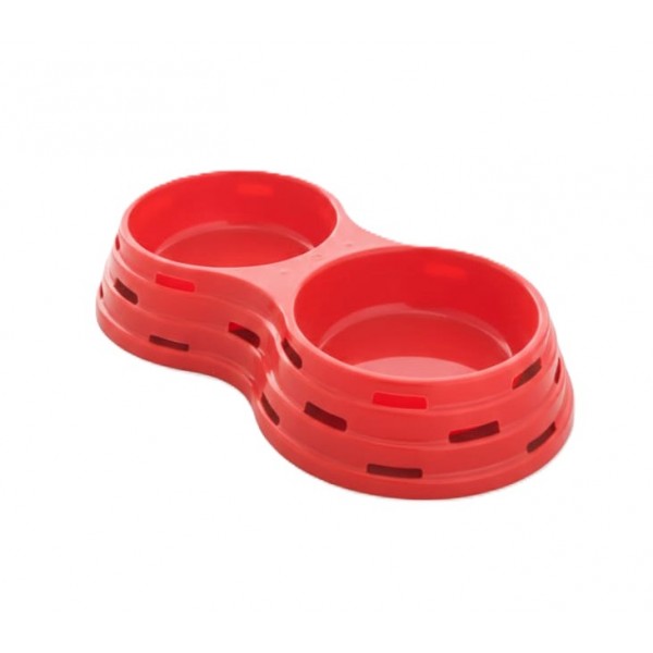 Stefanplast Chic Double Feeder Bowl for Cats & Small Dogs | Anti-Slip Plastic Food & Water Dish | Durable Polypropylene | Red (40 × 22 × 8 cm)