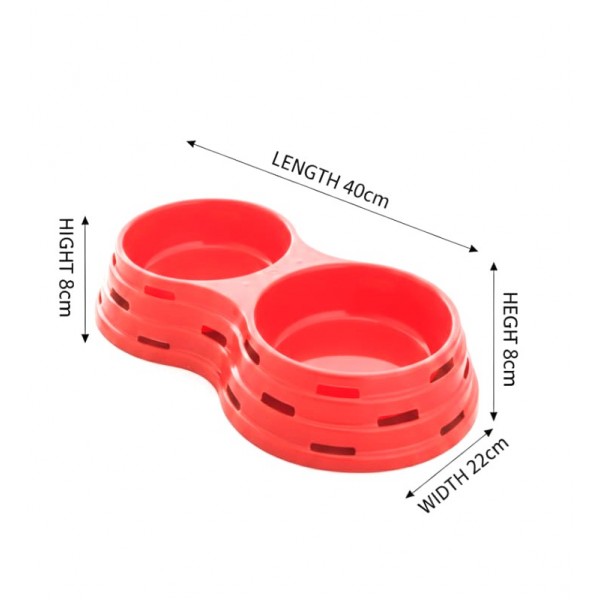 Stefanplast Chic Double Feeder Bowl for Cats & Small Dogs | Anti-Slip Plastic Food & Water Dish | Durable Polypropylene | Red (40 × 22 × 8 cm)