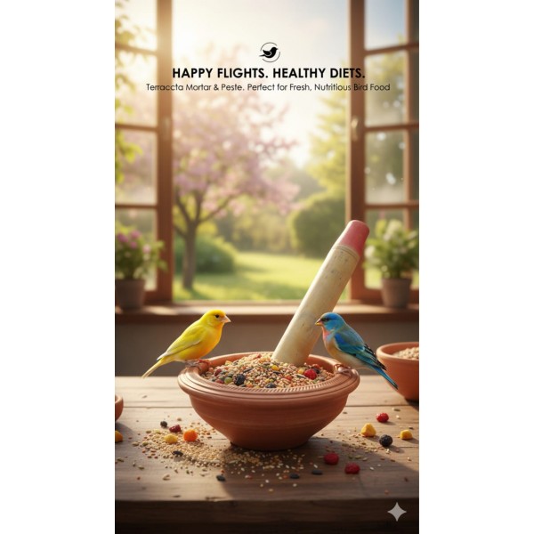 Traditional Terracotta Mortar and Pestle Set – Medium Size Manual Spice, Herb & Seed Grinder | Clay Bowl with Wooden Pestle for Kitchen, Bird Food & Herbal Prep