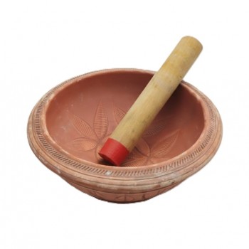 Traditional Terracotta Mortar and Pestle Set – Large Size (30 × 30 × 10 cm) Manual Clay Grinder for Spices, Herbs, Seeds & Bird Food Preparation