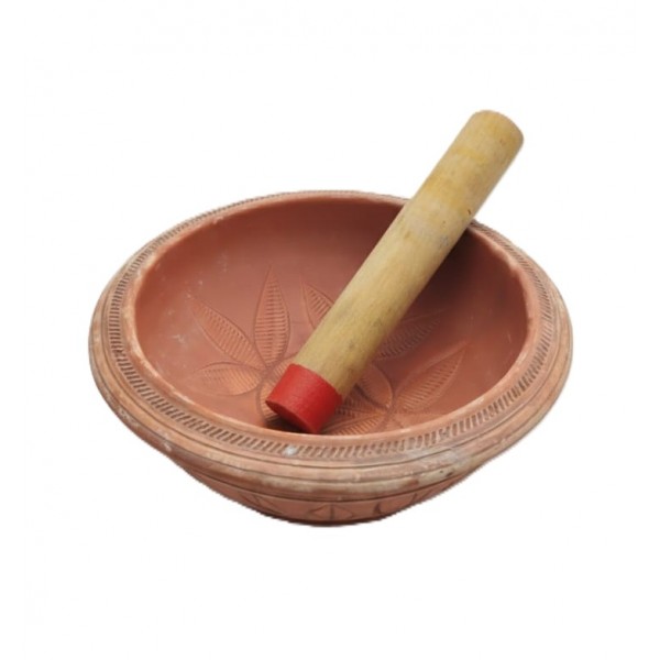 Traditional Terracotta Mortar and Pestle Set – Large Size (30 × 30 × 10 cm) Manual Clay Grinder for Spices, Herbs, Seeds & Bird Food Preparation