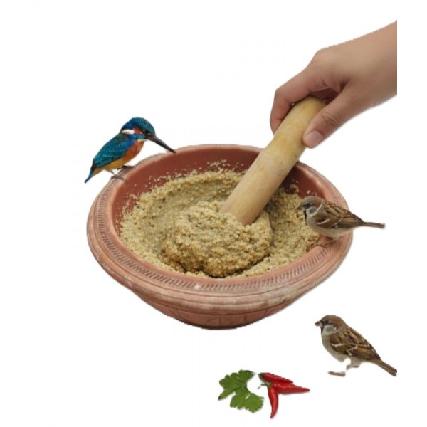 Traditional Terracotta Mortar and Pestle Set – Large Size (30 × 30 × 10 cm) Manual Clay Grinder for Spices, Herbs, Seeds & Bird Food Preparation