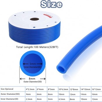 Flexible Blue Polyurethane Tubing 8mm × 5mm, 100m Roll – Durable PU Air & Water Hose for Pneumatic and Pet Water Systems
