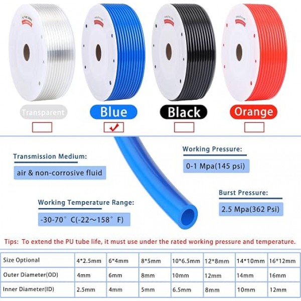 Flexible Blue Polyurethane Tubing 8mm × 5mm, 100m Roll – Durable PU Air & Water Hose for Pneumatic and Pet Water Systems