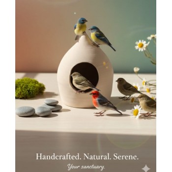 Natural Earthenware Bird Hideout / Shrimp Cave (14 × 14 × 17 cm) – Handcrafted Non-Toxic Terracotta Shelter for Birds, Fish & Shrimp