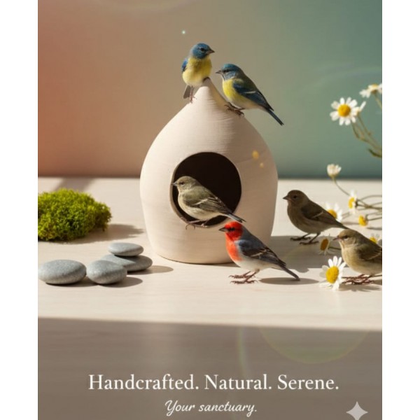 Natural Earthenware Bird Hideout / Shrimp Cave (14 × 14 × 17 cm) – Handcrafted Non-Toxic Terracotta Shelter for Birds, Fish & Shrimp