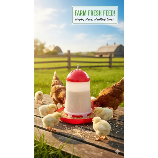 8kg Plastic Poultry Feeder – Top Slide-Open, Anti-Spill Tower Design, Durable PP Plastic, Floor or Hanging Use, 35x35x40cm