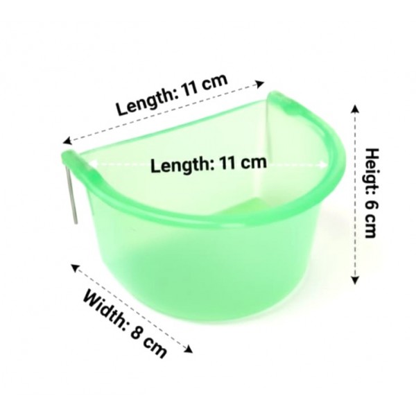 D-Cup Bird Feeder & Drinker 300ml – Easy-Clip Cage Cup for Food, Water, Grit or Bathing, Strong Wire Hooks, Non-Toxic Plastic, ( Green )