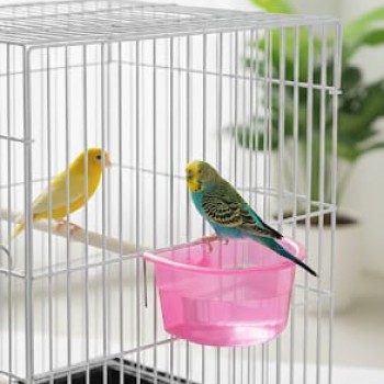 D-Cup Bird Feeder & Drinker 300ml – Easy-Clip Cage Cup for Food, Water, Grit or Bathing, Strong Wire Hooks, Non-Toxic Plastic, ( Pink )