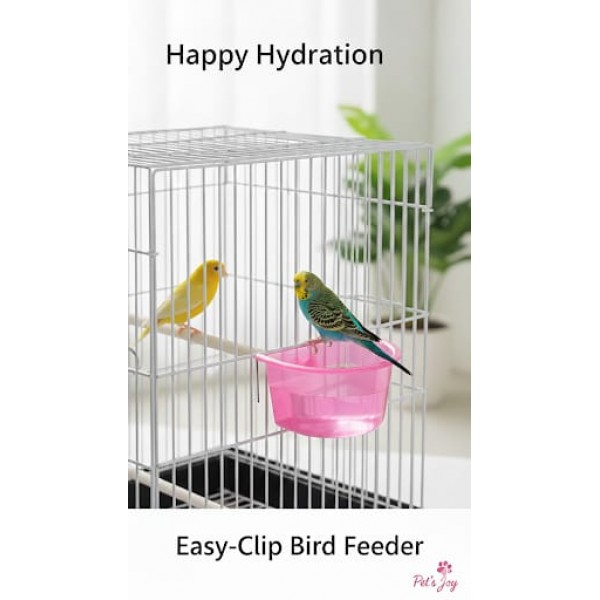 D-Cup Bird Feeder & Drinker 300ml – Easy-Clip Cage Cup for Food, Water, Grit or Bathing, Strong Wire Hooks, Non-Toxic Plastic, ( Pink )