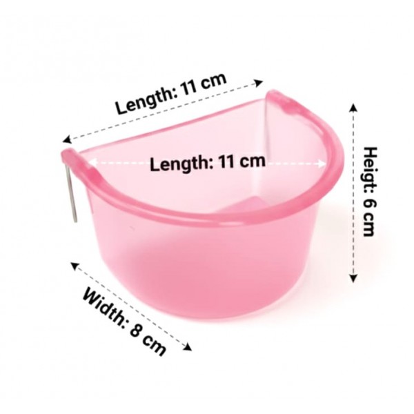 D-Cup Bird Feeder & Drinker 300ml – Easy-Clip Cage Cup for Food, Water, Grit or Bathing, Strong Wire Hooks, Non-Toxic Plastic, ( Pink )