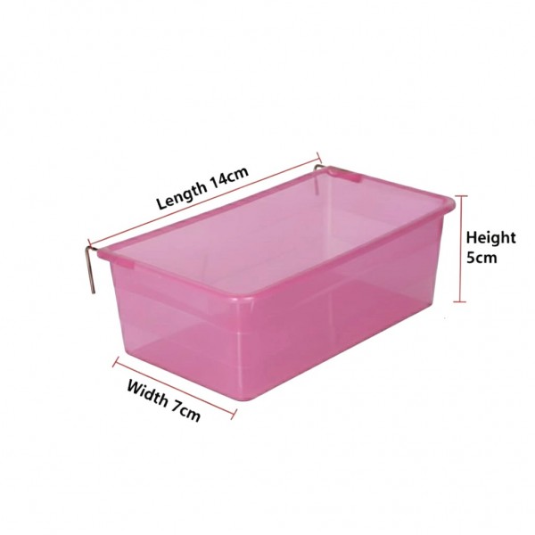 Plastic Bird Feeder, Drinker & Bath Box – Small Size (14 × 7 × 5 cm), Clip-On Cage Accessory for Budgies, Finches & Small Birds, Pink