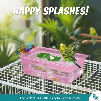 Plastic Bird Feeder, Drinker & Bath Box – Small Size (14 × 7 × 5 cm), Clip-On Cage Accessory for Budgies, Finches & Small Birds, Pink