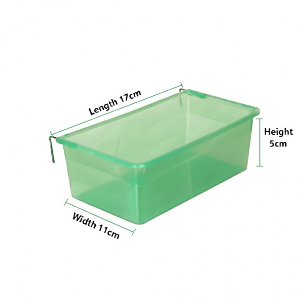 Plastic Bird Feeder, Drinker & Bath Box – Medium Size (17 × 11 × 5 cm), Clip-On Cage Accessory for Small Birds (Green)