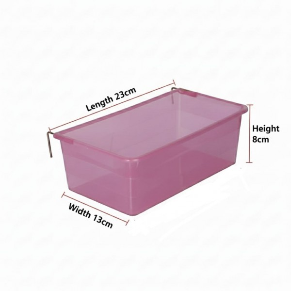 Plastic Bird Feeder, Drinker & Bath Box – Large Size (23 × 13 × 8 cm), Clip-On Cage Accessory for Small Birds (Pink)