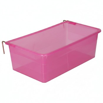 Plastic Bird Feeder, Drinker & Bath Box – Large Size (23 × 13 × 8 cm), Clip-On Cage Accessory for Small Birds (Pink)