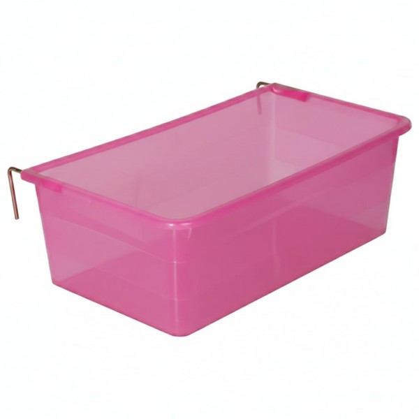 Plastic Bird Feeder, Drinker & Bath Box – Large Size (23 × 13 × 8 cm), Clip-On Cage Accessory for Small Birds (Pink)