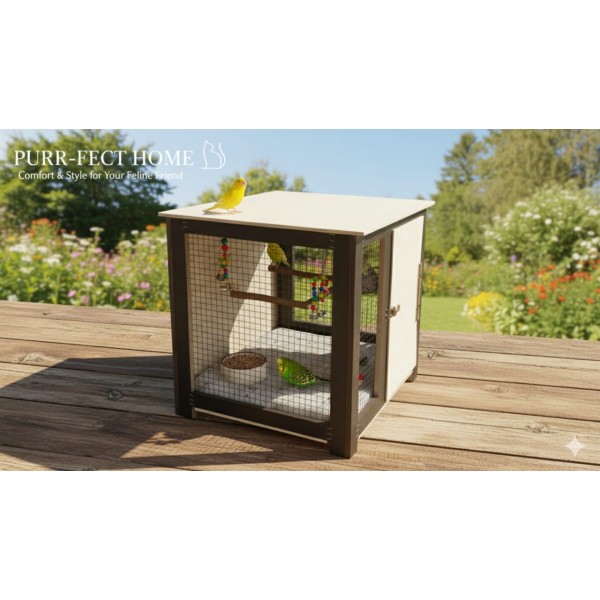 Small Wooden Pet Crate for Indoor Use – Pet Kennel Furniture with Steel Wire Sides, Lockable Door & Two-Tone Finish – 51 × 44 × 45 cm