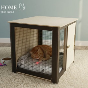 Small Wooden Pet Crate for Indoor Use – Pet Kennel Furniture with Steel Wire Sides, Lockable Door & Two-Tone Finish – 51 × 44 × 45 cm