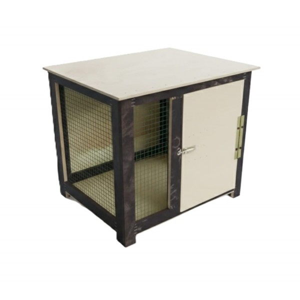 Small Wooden Pet Crate for Indoor Use – Pet Kennel Furniture with Steel Wire Sides, Lockable Door & Two-Tone Finish – 51 × 44 × 45 cm