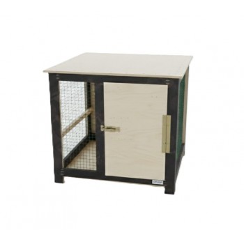Small Wooden Pet Crate for Indoor Use – Pet Kennel Furniture with Steel Wire Sides, Lockable Door & Two-Tone Finish – 51 × 44 × 45 cm