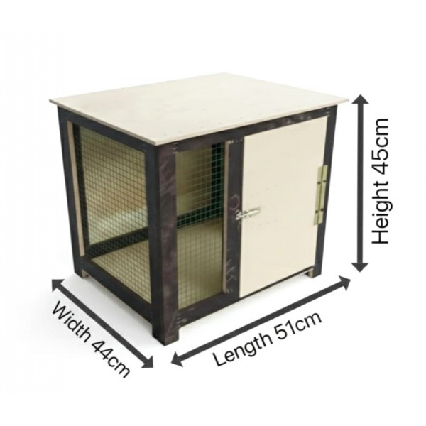 Small Wooden Pet Crate for Indoor Use – Pet Kennel Furniture with Steel Wire Sides, Lockable Door & Two-Tone Finish – 51 × 44 × 45 cm
