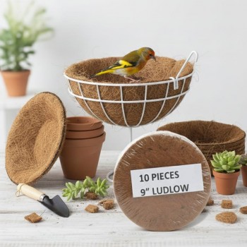 Set of 10 Natural Coconut Coir Bird Nest Liners – 23 cm × 23 cm × 0.5 cm Each – Eco-Friendly, Durable, Pre-Formed Coco Fiber for Hanging Baskets & Bird Nests – Suitable for Canaries, Finches & Exotic Birds