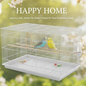 Metal Flight & Breeding Bird Cage with Divider | 66×45×45 cm | Slide-Out Tray | For Budgies, Finches, Lovebirds & Cockatiels