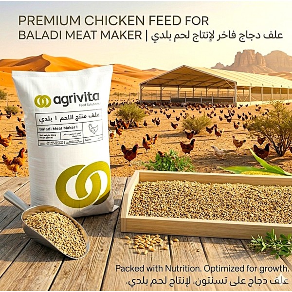 Abu Dhabi Agrivita Baladi Meat Maker I – 20kg Starter Chicken Feed 18% Protein | Premium Broiler & Baladi Poultry Feed UAE for Fast Growth & Meat Production